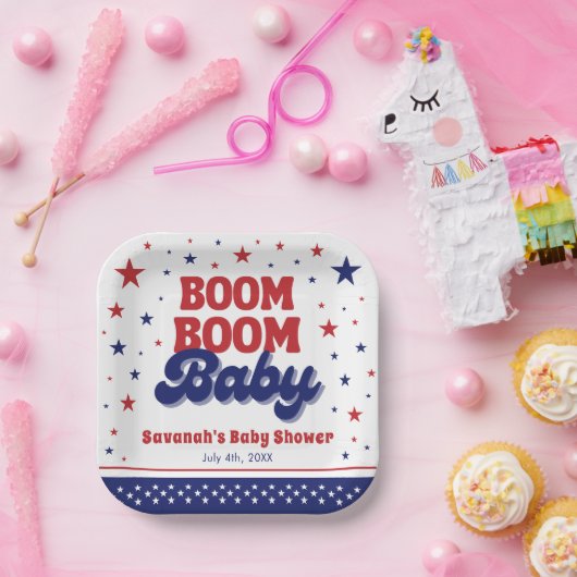 Boom Boom Baby 4 juli Patriottisch Baby shower Papieren Bordje (Feest)
