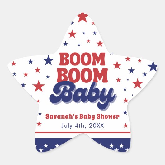 Boom Boom Baby 4 juli Patriottisch Baby shower Ster Sticker (Voorkant)