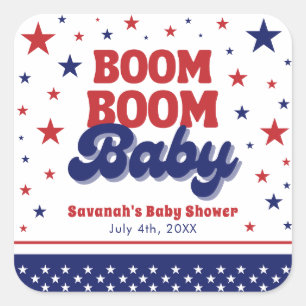 Boom Boom Baby 4 juli Patriottisch Baby shower Vierkante Sticker