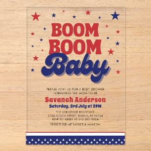 Boom Boom Baby 4 juli Patriottische Baby Shower Acryl Uitnodigingen
