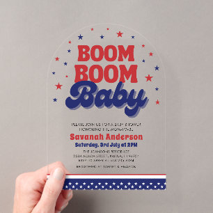 Boom Boom Baby 4 juli Patriottische Baby Shower Acryl Uitnodigingen