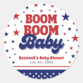 Boom Boom Baby 4 juli Patriottische Baby Shower Ronde Sticker