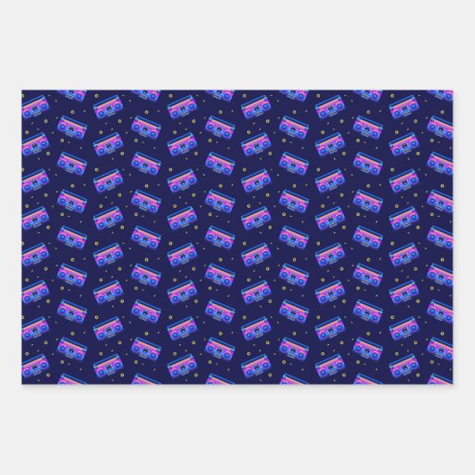 Boom Box Neon Pattern uit 1980 Inpakpapier Vel (Voorkant 2)