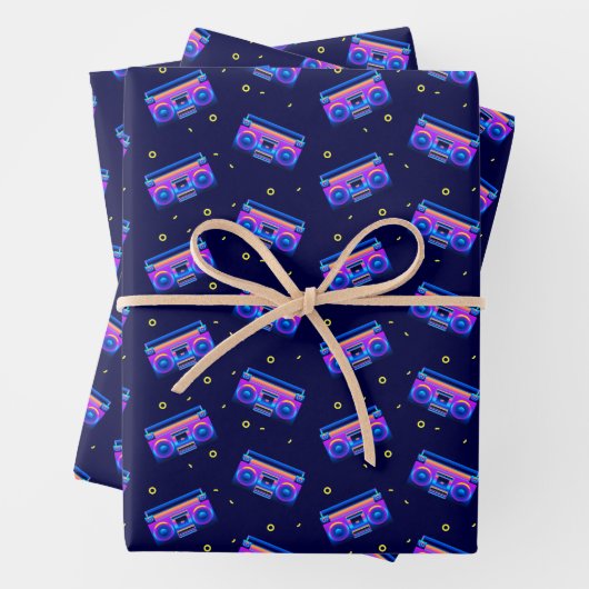 Boom Box Neon Pattern uit 1980 Inpakpapier Vel (In situ)