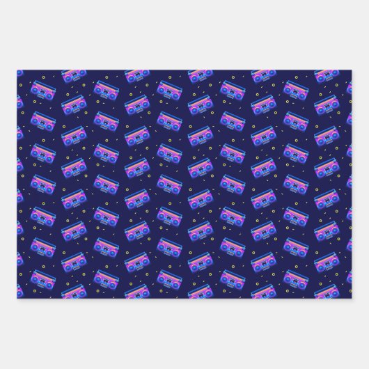Boom Box Neon Pattern uit 1980 Inpakpapier Vel (Voorkant)