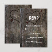 Boom + Carved Heart Rustic Wedding RSVP-kaart RSVP Kaartje (Voorkant / Achterkant)