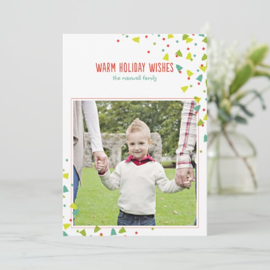 Boom Confetti Modern Flat Holiday-fotokaart Feestdagenkaart (Staand voorkant)