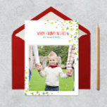 Boom Confetti Modern Flat Holiday-fotokaart Feestdagenkaart<br><div class="desc">Een leuk en vrolijk vakantiebericht en een speelse boom die je familiefoto lijst. Vergeet niet om een douanebericht van het Gelukkig tiendement aan de binnenkant samen met een andere foto en uw familienaam toe te voegen.</div>