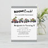 Boom Crash, Monster Truck Verjaardag Uitnodiging (Staand voorkant)