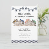 Boom Crash Monster Truck Verjaardag Uitnodiging (Staand voorkant)