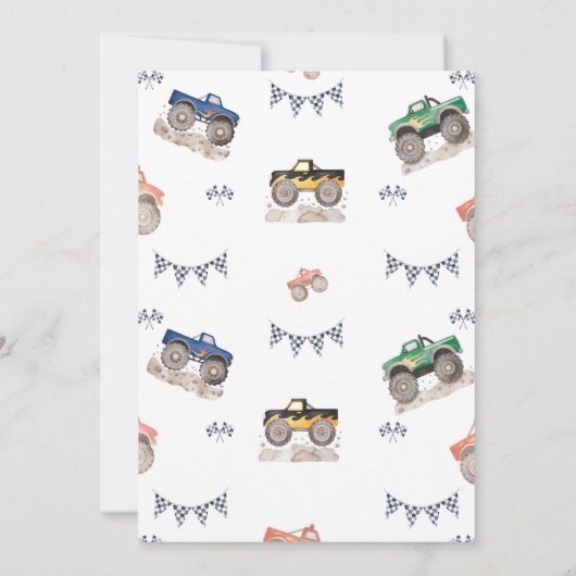 Boom Crash Monster Truck Verjaardag Uitnodiging (Achterkant)