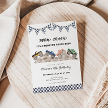 Boom Crash Monster Truck Verjaardag Uitnodiging