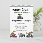 Boom Crash, Monster Truck Verjaardag Uitnodiging (Staand voorkant)