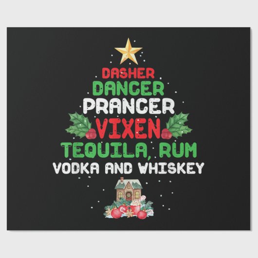 Boom Dasher Dancer Prancer Vixen Tequila Whiskey Cadeaupapier (Vlak)