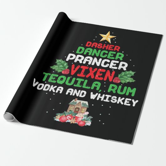 Boom Dasher Dancer Prancer Vixen Tequila Whiskey Cadeaupapier (Uitgerold)