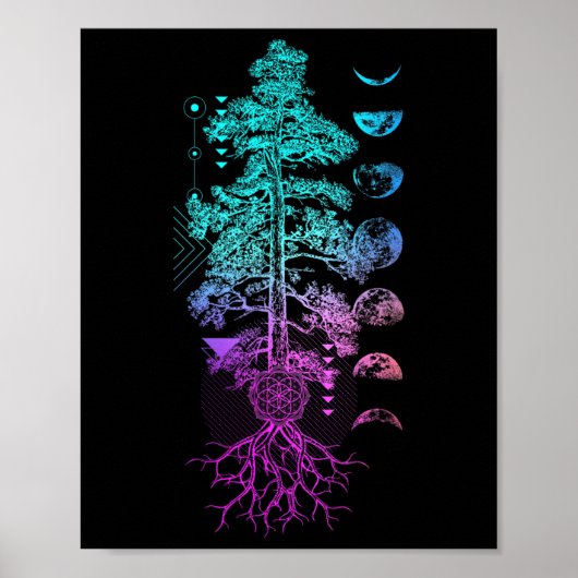 Boom Des Levens Fasen Van De Maan Yoga Chakra Cad Poster (Voorkant)