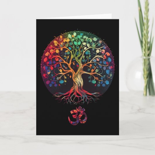 Boom Des Levens Met Om Symbool Yoga  Kaart (Voorkant)