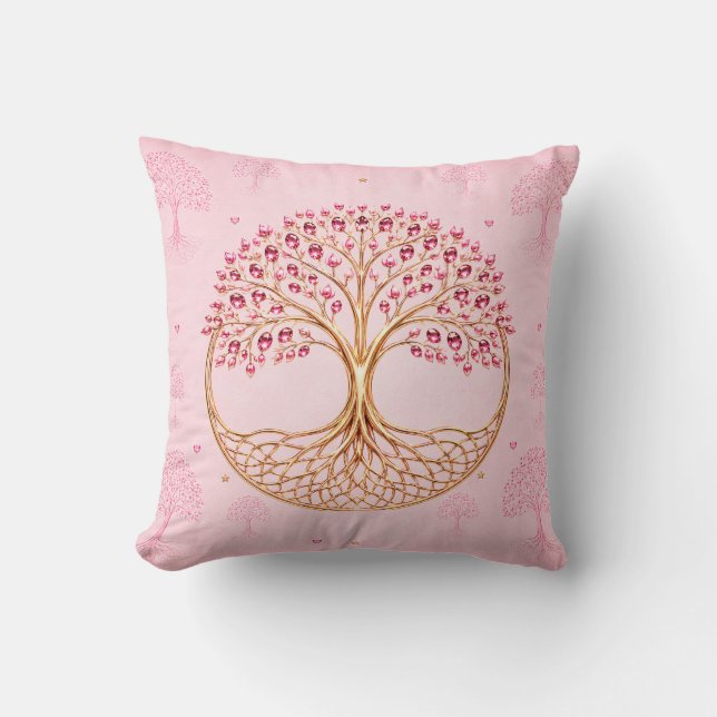 Boom des Levens Ontwerp Worp Kussen Zacht Roze (Voorkant)