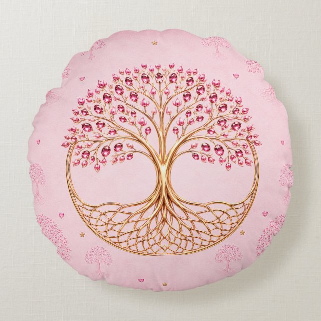 Boom des Levens Ontwerp Worp Kussen Zacht Roze (Voorkant)