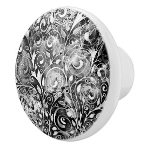 Boom Des Levens - Spiraal Bladeren Grunge Stijl 1 Keramische Knop