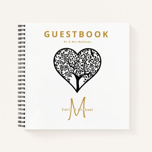 Boom des levens trouwgastenboek met monogram Goud  Notitieboek (Voorkant)
