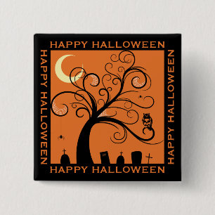 Boom en begraafplaats Oranje Kunst Gelukkig Hallow Vierkante Button 5,1 Cm