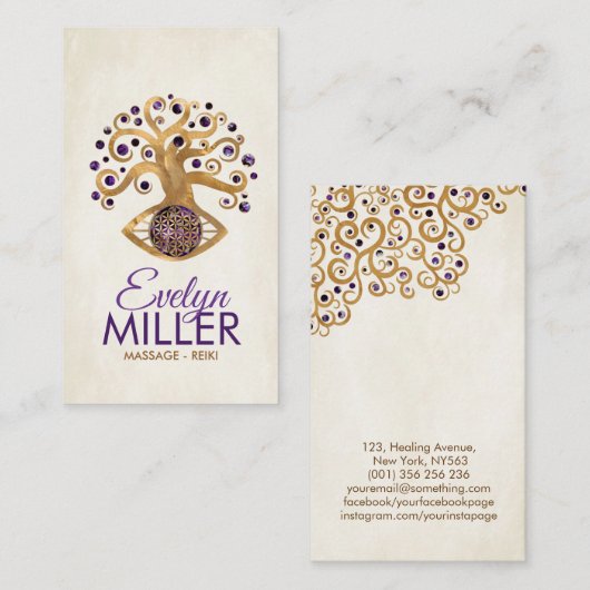 Boom en bloem - Amethyst en Gold Visitekaartje (Voorkant / Achterkant)