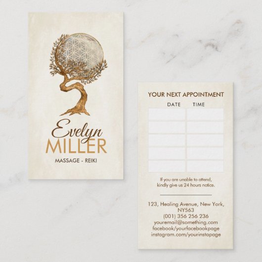 Boom en bloem - moeder van parels en goud visitekaartje (Voorkant / Achterkant)