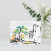 Boom en landschap met bergdorp briefkaart (Staand voorkant)