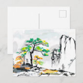 Boom en landschap met Mountain Village Briefkaart (Voorkant / Achterkant)