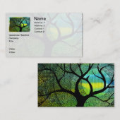 Boom en maan - Blauwe en gele Waterverven Visitekaartje (Voorkant / Achterkant)