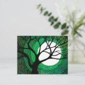 Boom en maan - groen briefkaart (Staand voorkant)
