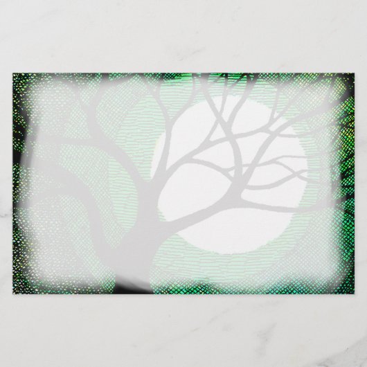 Boom en maan - groen briefpapier (Voorkant)
