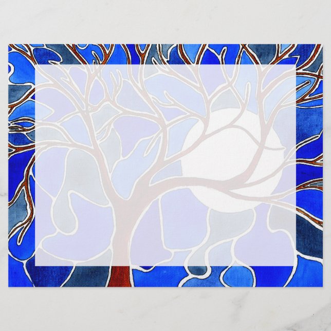 Boom en maan op Canvas - Blauw (Voorkant)