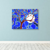 Boom en maan op Canvas - Blauw Afdruk (Insitu (Houten vloer))