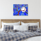 Boom en maan op Canvas - Blauw Afdruk (Insitu (Slaapkamer))