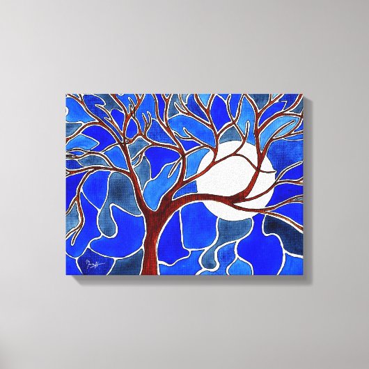 Boom en maan op Canvas - Blauw Afdruk (Voorkant)