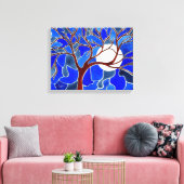 Boom en maan op Canvas - Blauw Afdruk (Insitu (Woonkamer))