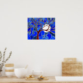 Boom en maan op Canvas - Blauw Poster (Keuken)