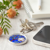 Boom en maan op Canvas - Blauw Sleutelhanger (Zijkant)