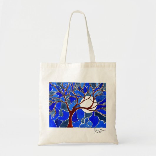 Boom en maan op Canvas - Blauw Tote Bag (Voorkant)