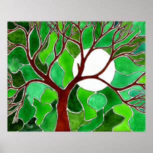 Boom- en moonkunst op Canvas - groen Poster