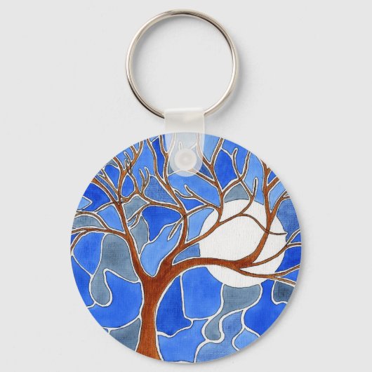 Boom- en moonkunst-Sleutelhanger - blauw Sleutelhanger (Voorkant)