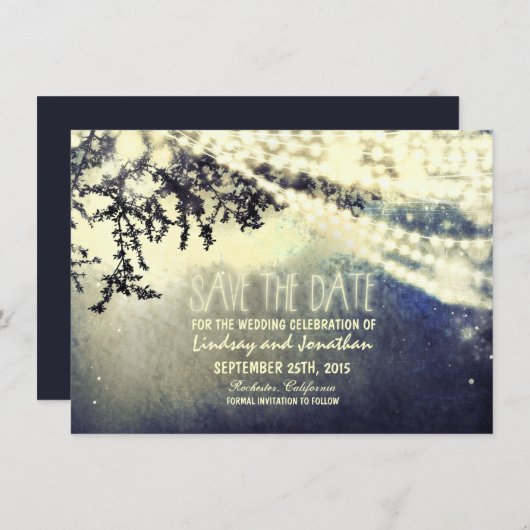 Boom en rustieke verlichting Bewaar de datumkaarte Save The Date (Voorkant / Achterkant)