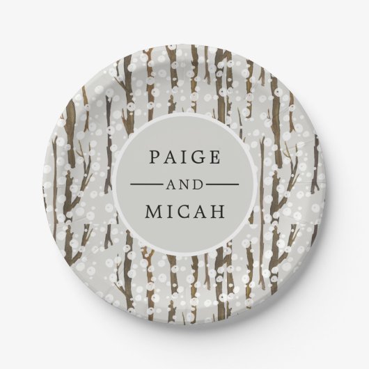 Boom en Sneeuw Winter Borrelavond Papieren Bordje (Voorkant)