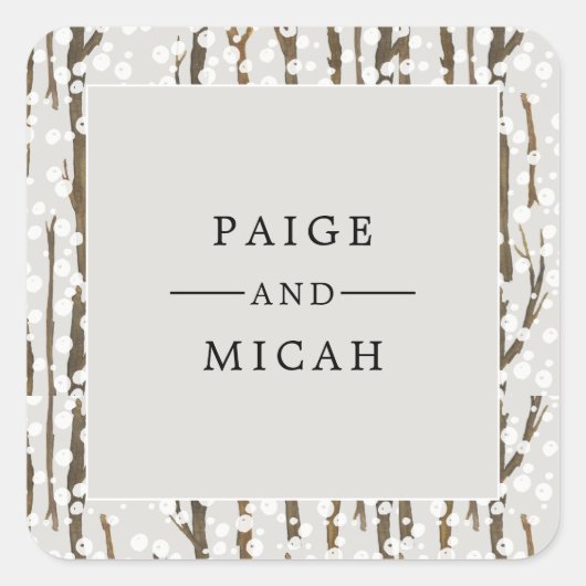 Boom en Sneeuw Winter Borrelavond Vierkante Sticker (Voorkant)