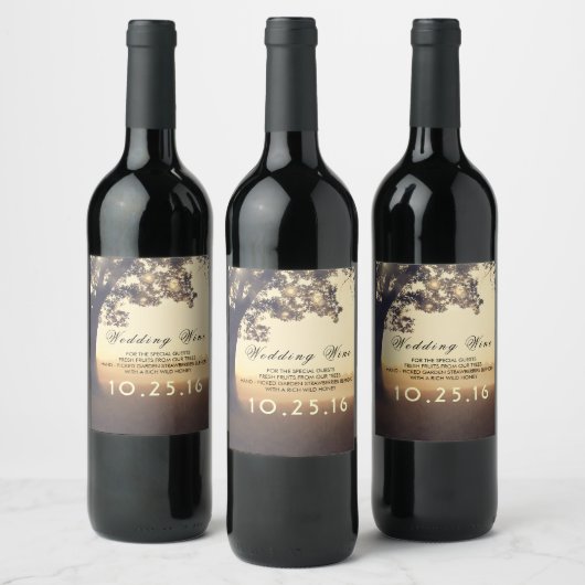 Boom en String Lights Rustieke dromerige bruiloft Wijn Etiket (Flessen)