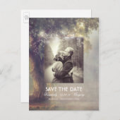 Boom en String Lights Rustieke Foto Save the Date Aankondigingskaart (Voorkant / Achterkant)