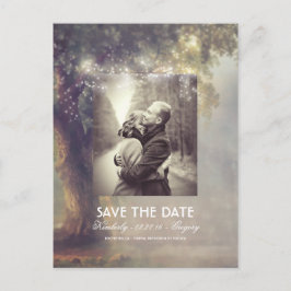 Boom en String Lights Rustieke Foto Save the Date Aankondigingskaart