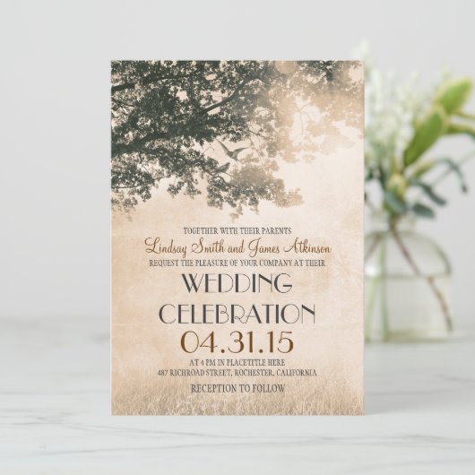  boom en Tortelduifjes rustieke land bruiloft Kaart (Staand voorkant)